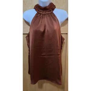 Sleeveless Halter Neck Top With Bow Back Skies Are Blue Size M Brown
